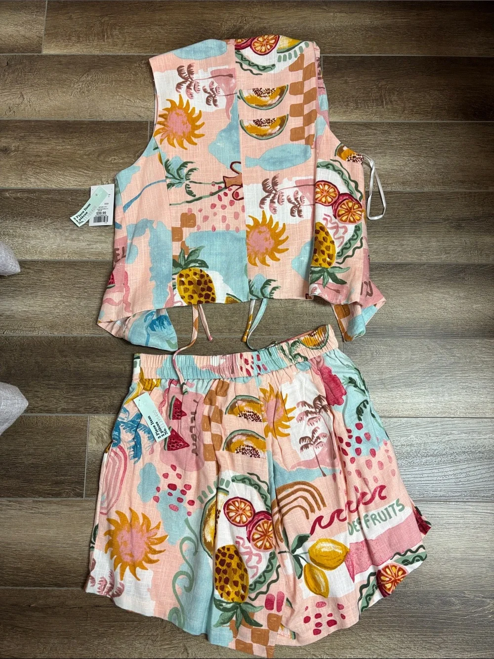 Paper Heart Fruit Print Two-Piece Set in Pastel Pink & Aqua - Picture 6 of 7